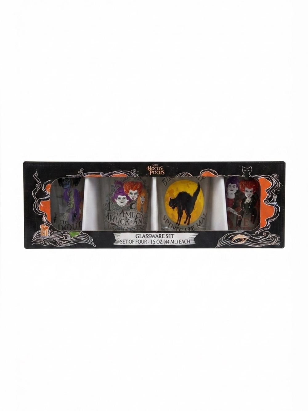Disney Hocus Pocus 4 Pc Glassware Shot Glass Set Amuck Binx NIB